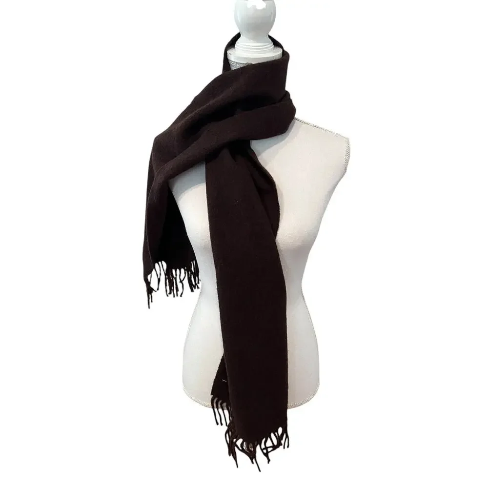 Vintage The Tie Rack Lambswool Fringed Scarf Chocolate Brown